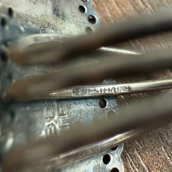 Vintage Turquoise Beau Sterling Silver Filigree Cabochon Bezel Ring Size 5 Adjus - Picture 5 of 9